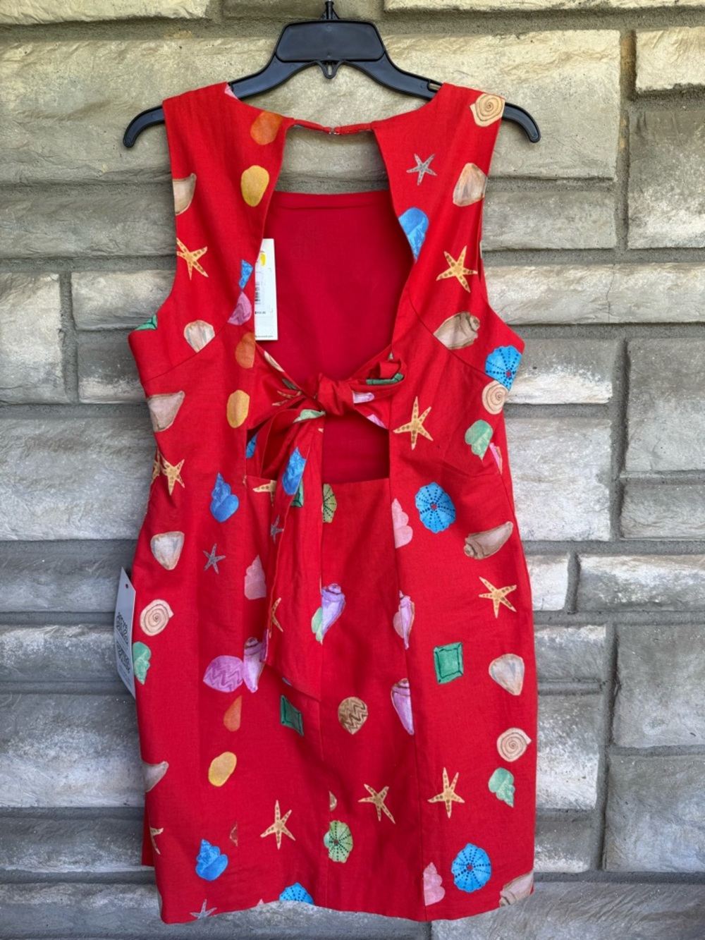 Never Fully Dressed Red Seashell Print Tie-Back Mini Dress - Picture 4 of 7